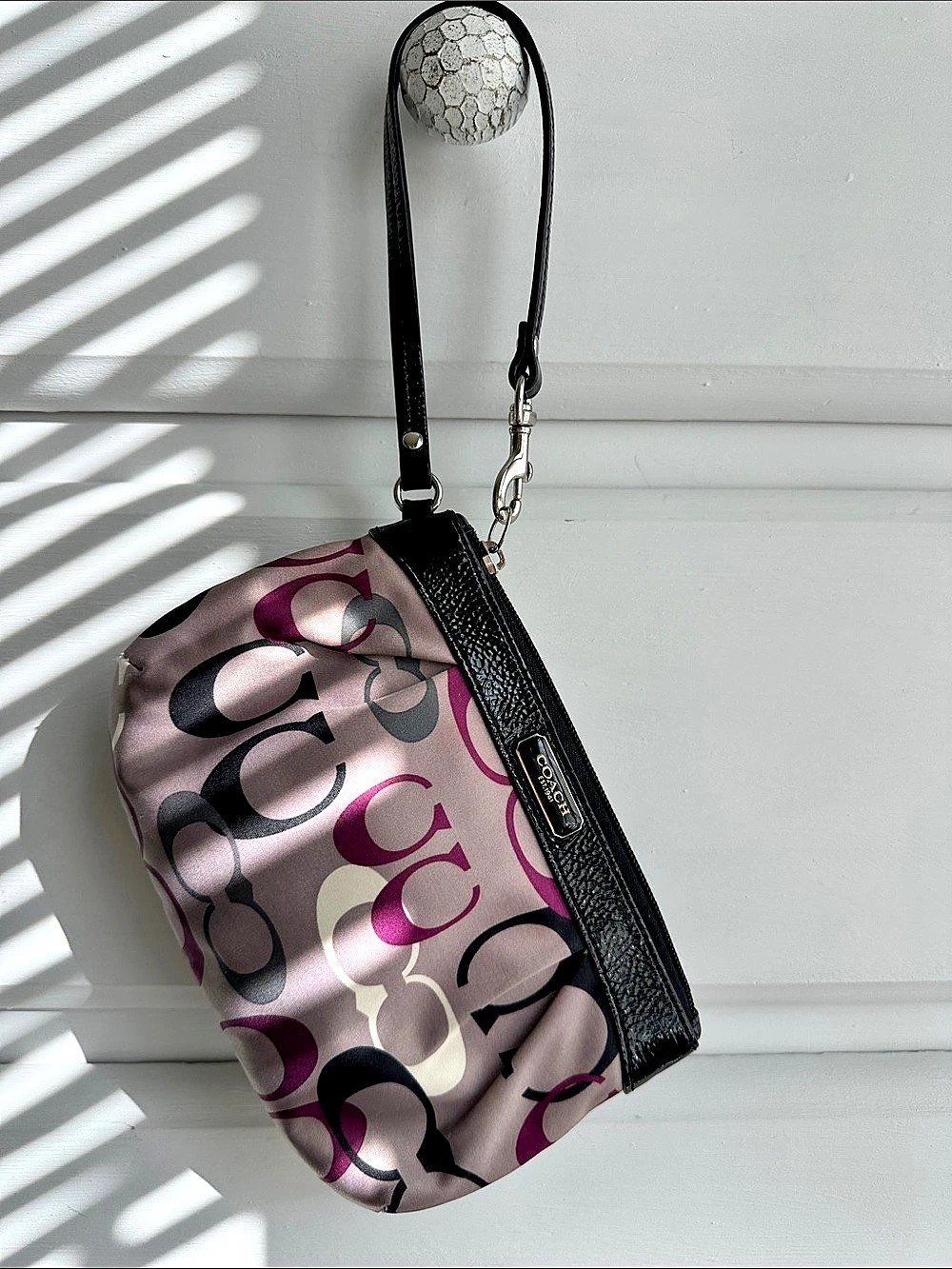 Coach Signature Cosmetic Wristlet in Pink & Black